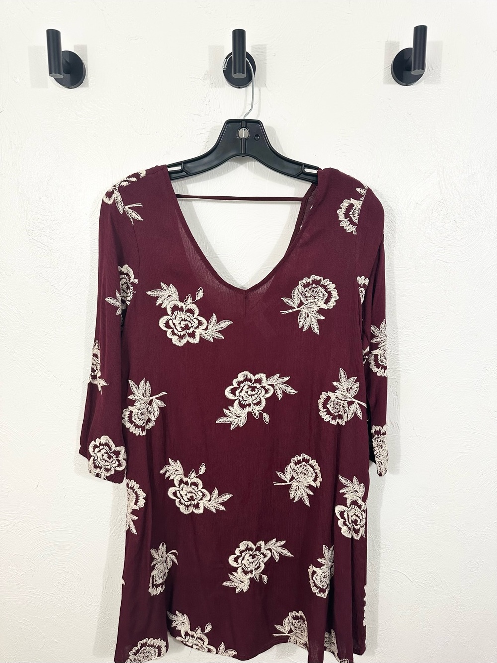 Full Tilt Burgundy Floral V-Neck Swing Dress
